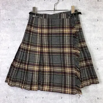 레트로 TRAD HOUSE 구제 의류 체크 무늬 프린지 랩 플리츠 스커트