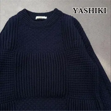YASHIKI 패치워크 니트 패치워크 두꺼운 원단 네이비