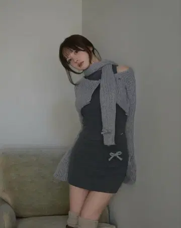 andmary Zoff muffler knit set up gray