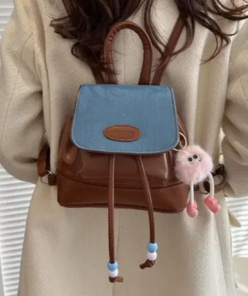 브라운 데님 플랩 숄더백