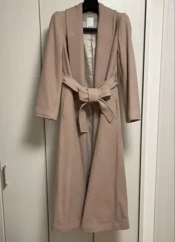 JENNE 베이지 롱 코트 허리 리본 포함 S