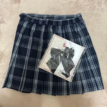 네이비 체크 무늬 플리츠 스커트 세트