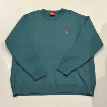 자수 로고 니트 스웨터 그린