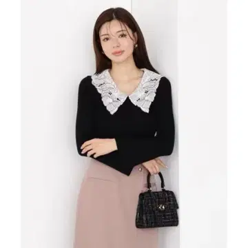 PROPORTION BODY DRESSING 레이스 카라 부착 니트