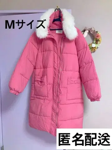 핑크 후드 부착 롱 다운 자켓 M 사이즈