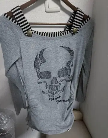 스컬 프린트 긴팔 튜닉 그레이 y2k