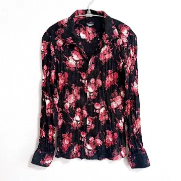 토네이도 마트 꽃무늬 블랙 드레스 셔츠 사이즈 L 하자 있음