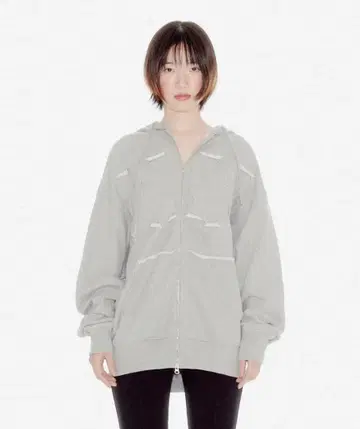 YOUHEE RIBBON HOOD ZIP-UP MELANGE GRAY