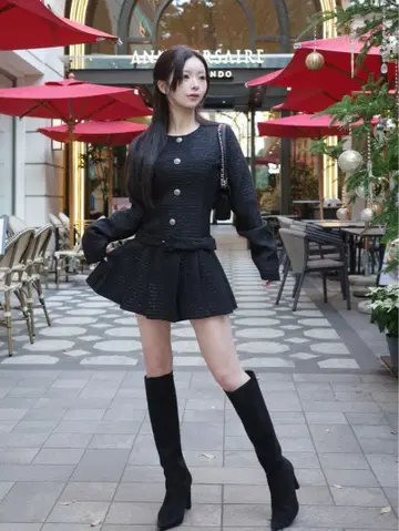 Darich 박스 플리츠 트위드 미니 원피스