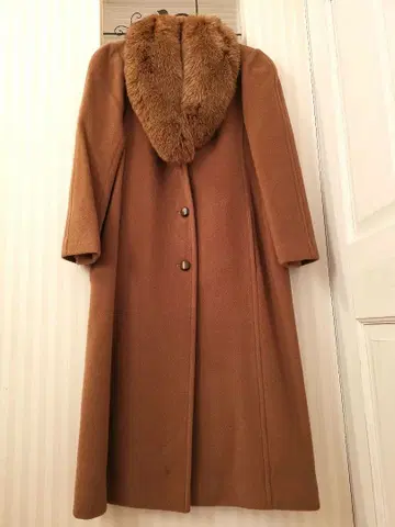 캐시미어 100% 카멜 브라운 롱 코트 퍼 카라 부착