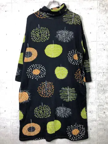 레트로 노스탤지어 모드 구제 의류 보타니컬 올 패턴 긴팔 니트 원피스