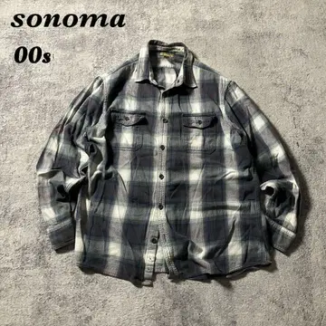00sSONOMA 긴팔 옴브레 체크 셔츠 코튼 섀도우 블랙 인도산