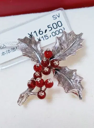 신상 록잔 크리스마스 호랑가시나무 가넷 실버 브로치 겸 펜던트