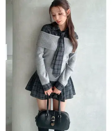 RESEXXY 셔츠 레이어드 니트탑 플레어 스커트