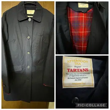 애프터눈 티 타탄 체크 패턴 충전솜 라이너 코트