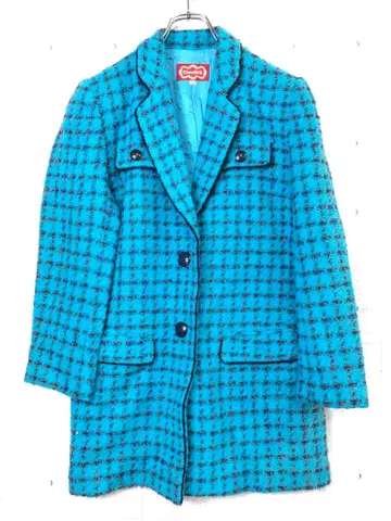 레트로 태키 스타일 일본제 구제 의류 체크 무늬 트위드 자켓 코트