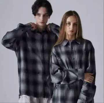 CLEL 데미지 가공 체크 셔츠 S 사이즈