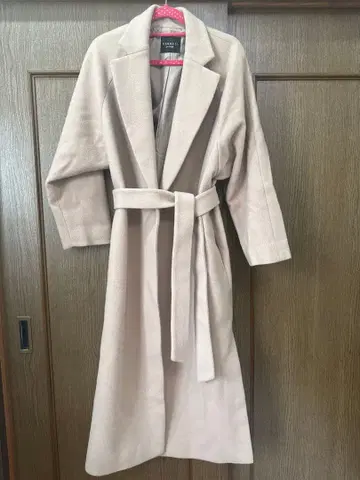 핑크 베이지 롱 코트 벨트 포함