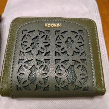 무민 인조 가죽 접이식 지갑 카키
