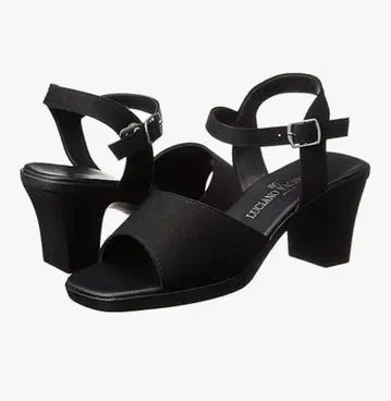 일본제 6cm 힐 오피스 샌들 착용하기 쉬운 새틴 블랙 여성용