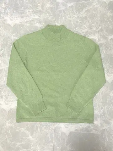 캐시미어 100% 니트 스웨터 그린 하이넥 긴팔