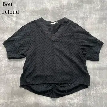 부즈루드 [ L ] V넥 블라우스 시스루 짜임 헤링본 테일 컷