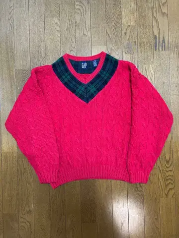 90s 올드 갭 M 사이즈 육중한 케이블 코튼 칠드런 니트 빨간색