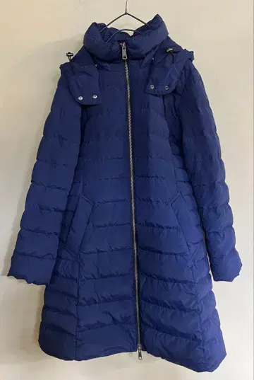 네이비 후드 부착 롱 다운 자켓