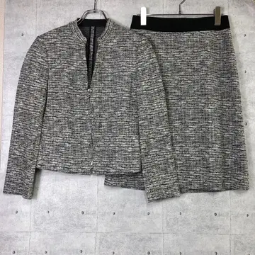 K.T 일본제 구제 의류 트위드 노카라 V넥 자켓 스커트 수트