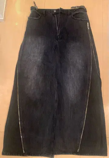 [ GRANCY ] 지퍼 디자인 배기 데님 팬츠 블랙 XL [ 새상품 ]