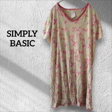 1점 한정 SIMPLY BASIC 꽃무늬 반팔 무릎 기장 티셔츠 원피스