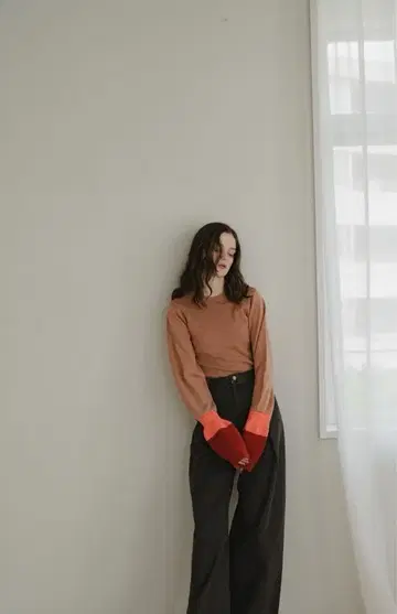 [ PINUE ] 더블 커프 니트탑 PEACH