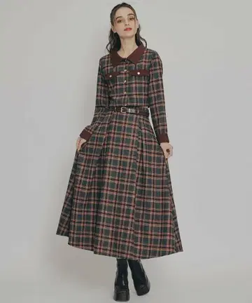 REDYAZEL 클래시컬 체크 컴팩트 셔츠 롱 스커트 셋업