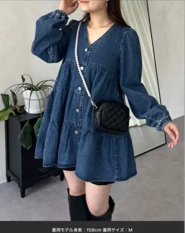 prose verse V넥 데님 티어드 블라우스