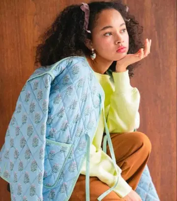 최종 가격 ayakawasaki x 서니 라벨 플라워 퀼트 블루종