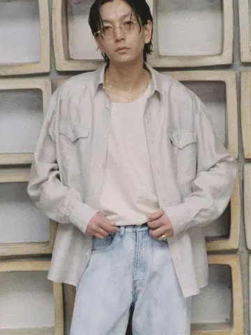 [ LIDNM ] 실크 레이온 웨스턴 셔츠 L 사이즈