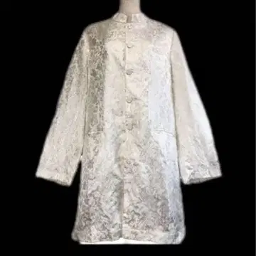 IKUM 스탠드 카라 자카드 직물 롱 차이나 자켓 프리 사이즈