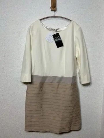 쿠 드 샹스 아이보리/베이지 스트라이프 원피스 40/L