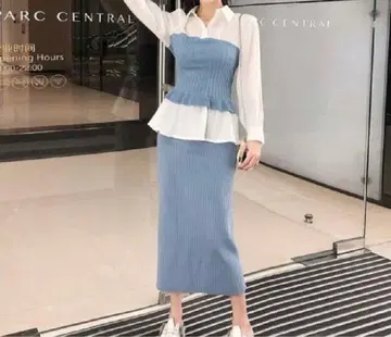 리브 니트 셋업 리브 니트 스커트 블라우스 셋업