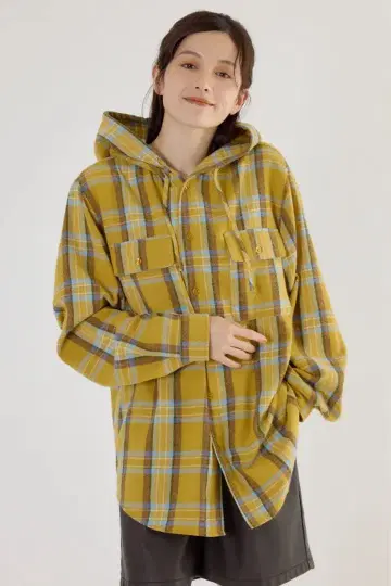 [ UNISEX ] 후드 체크 셔츠
