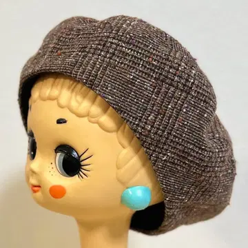 글렌체크 트위드 베레모 (브라운) 핸드메이드 모자 브라운 가을 겨울