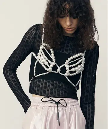 백리본 펄 뷔스티에 화이트