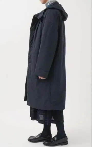 면 나일론 덤프 후드 부착 안감 퀼트 코트 네이비