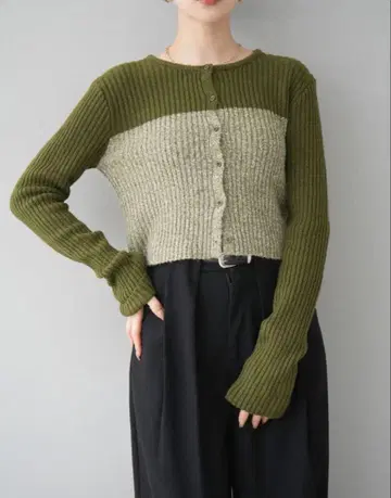 [ Lumier ] 바이컬러 컴팩트 리브 니트 가디건