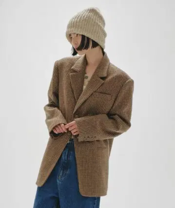 투데이풀/울 100% 체크 자켓 36