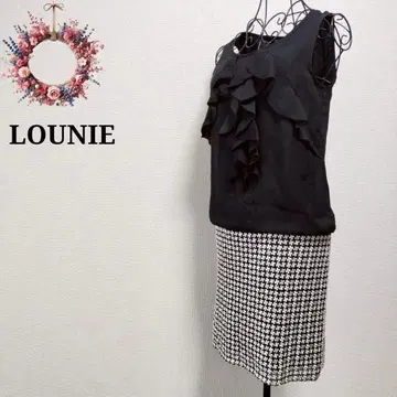 루니 꽃무늬 자수 콤비 원피스 프릴 트위드 경사 드레스 M