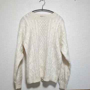아이보리 케이블 니트 스웨터 긴팔 M 모헤어 혼방