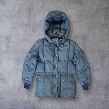 80'S EDDIE BAUER 블랙 택 후드 부착 다운 자켓 네이비
