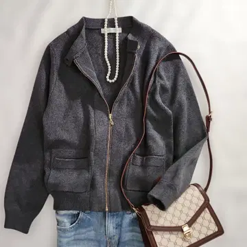 새상품급 두클라쎄 집업 울 혼방 니트 블루종 집에서 세탁 가능