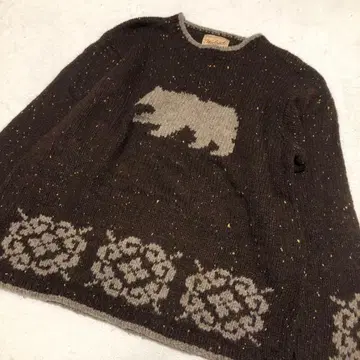 울 리치 80년 90년대 브라운 믹스 니트 애니멀 곰 핸드 니트